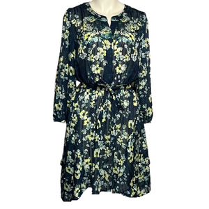 Simply Vera Wang Navy Blue Floral Print Long Sleeve Knee Length Dress Sz Medium